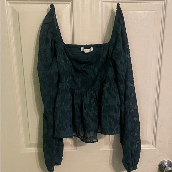 Altar'd State Tops - Altar'd State Dark Green Floral Peplum Blouse